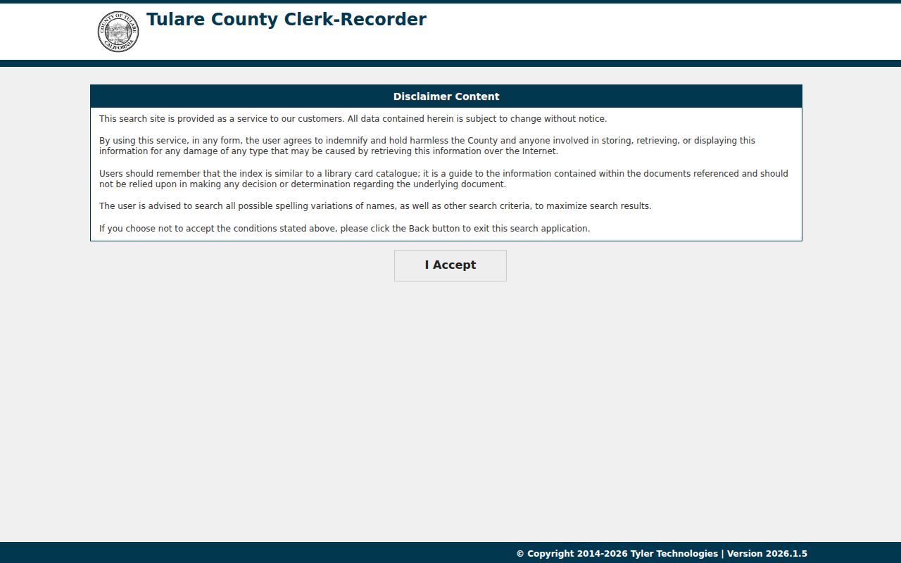 Tulare people search entry for Recorder records
