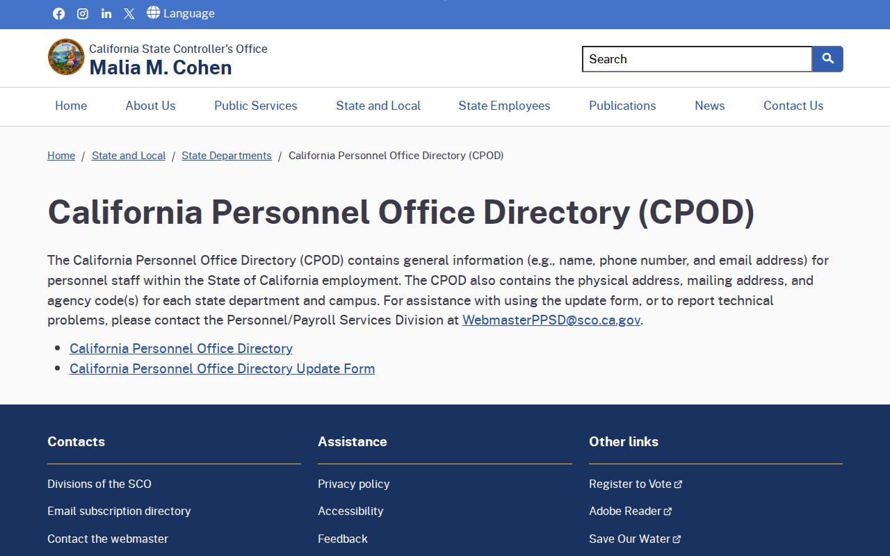 Tulare people directories view of the California Personnel Office Directory