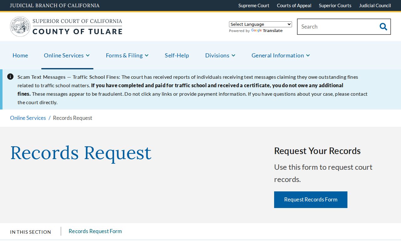 Tulare public records court copy request and terminal instructions