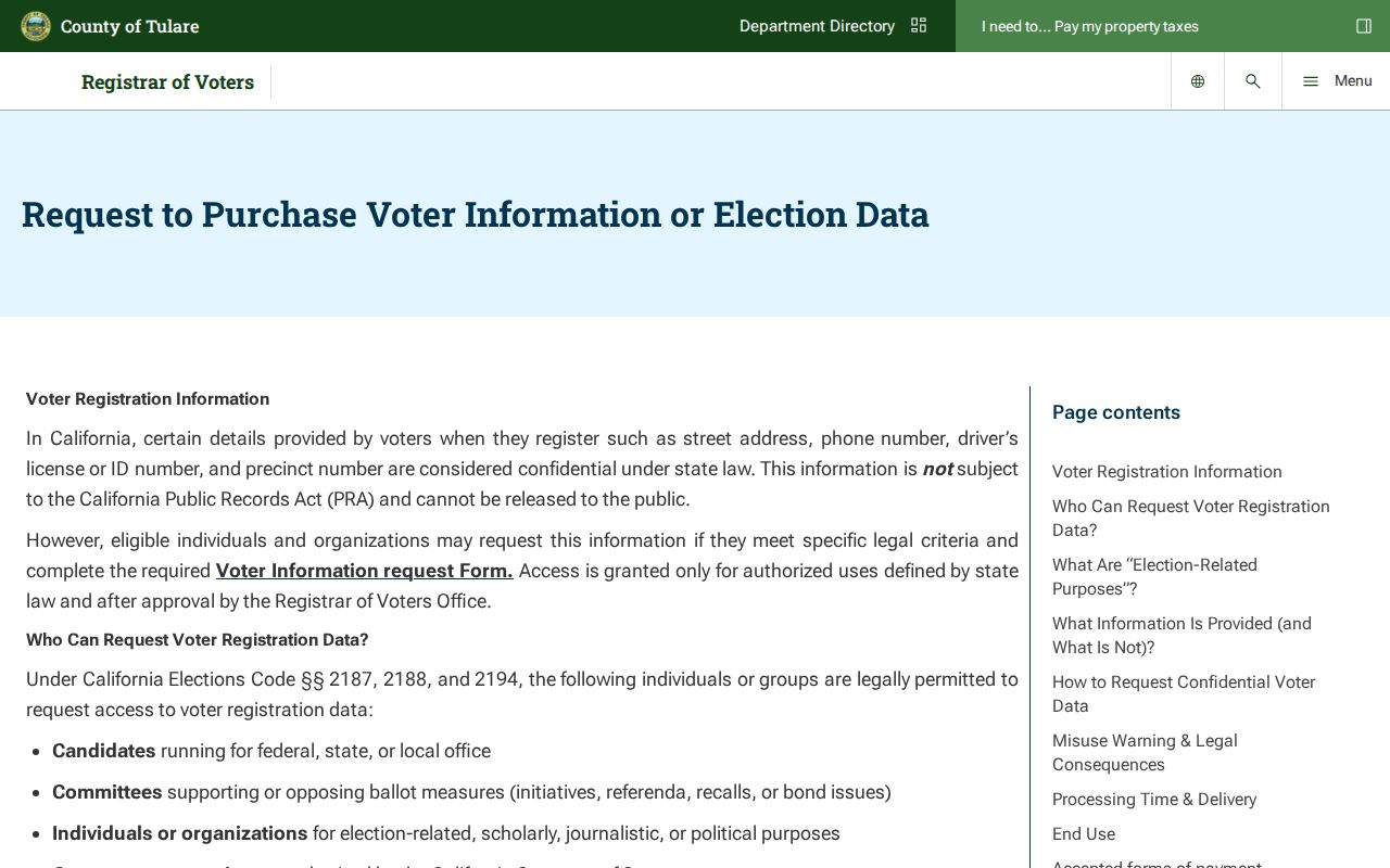 Tulare voter records file request rules and fees
